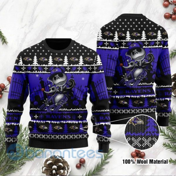 Baltimore Ravens Jack Skellington Halloween Ugly Christmas 3D Sweater Product Photo