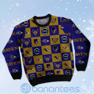Baltimore Ravens Logo Checkered Flannel Design Ugly Christmas 3D Sweater Product Photo