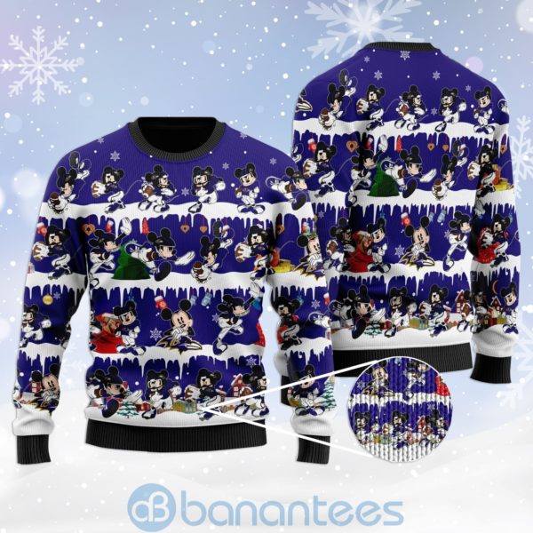 Baltimore Ravens Mickey American Football Ugly Christmas 3D Sweater Product Photo