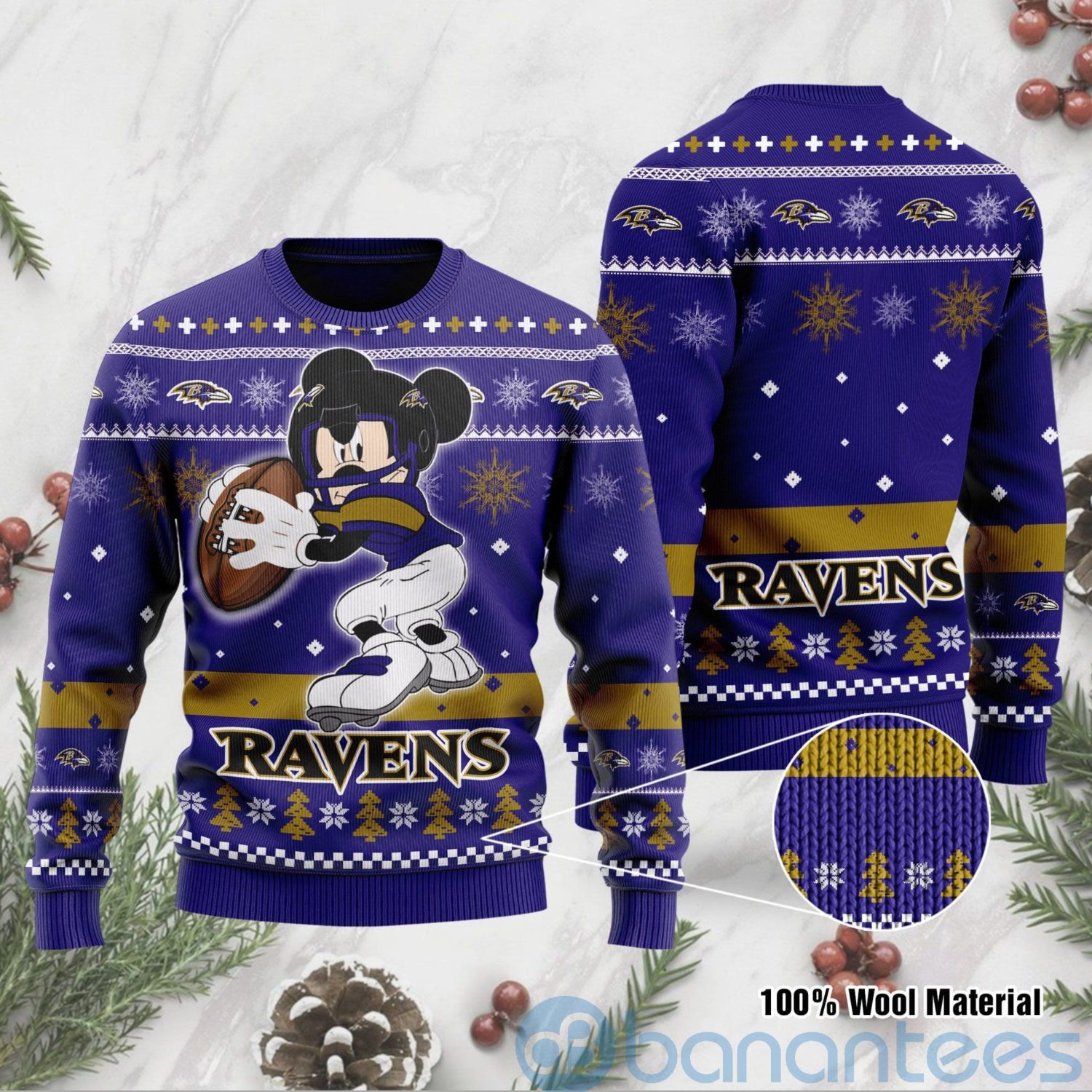 Baltimore Ravens Mickey Mouse Funny Ugly Christmas 3D Sweater