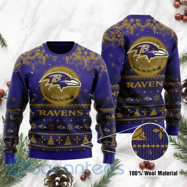 Baltimore Ravens Santa Claus In The Moon Ugly Christmas 3D Sweater Product Photo
