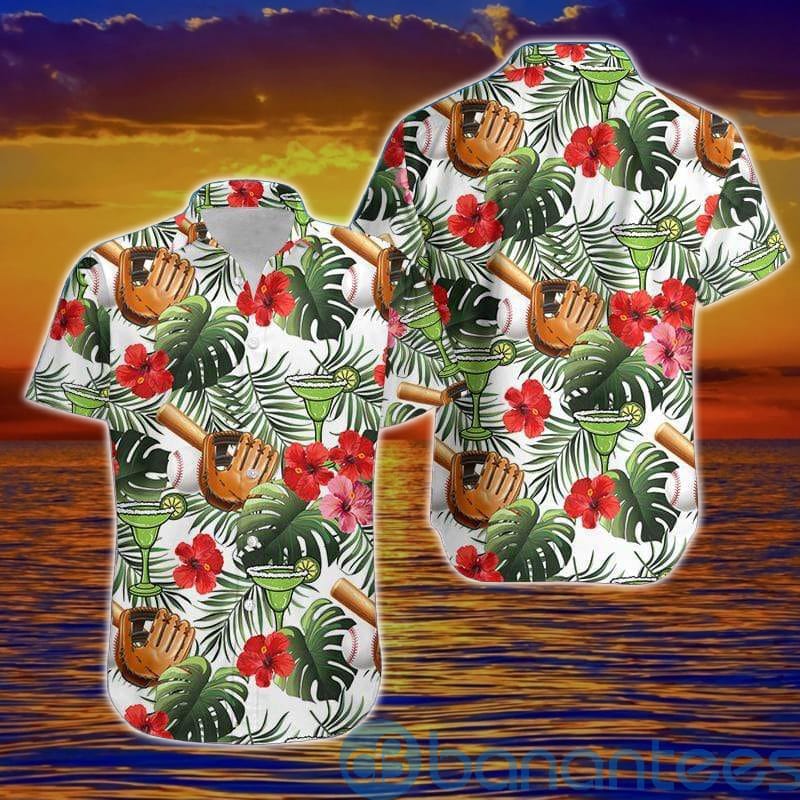Hawaiian shirt with baseball print and Margarita cocktail