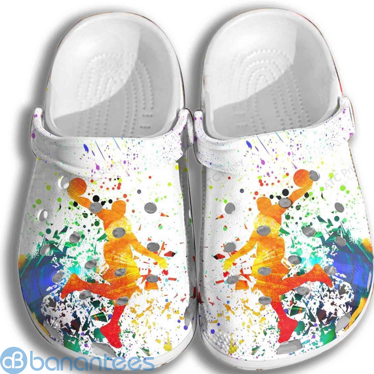 Basketball Fan Sport Watercolor White Clog Shoes For Men And Women