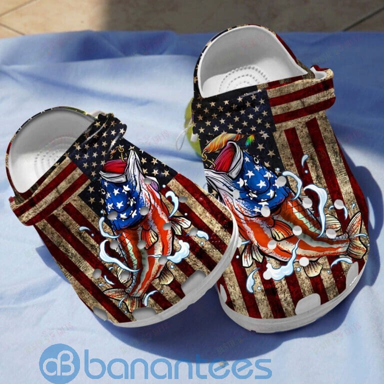 Bass Fish Of American 4Th Of July Clog Shoes For Men And Women