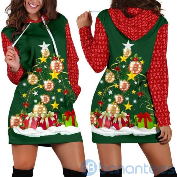 Boston Bruins Christmas Tree Hoodie Dress For Women Product Photo