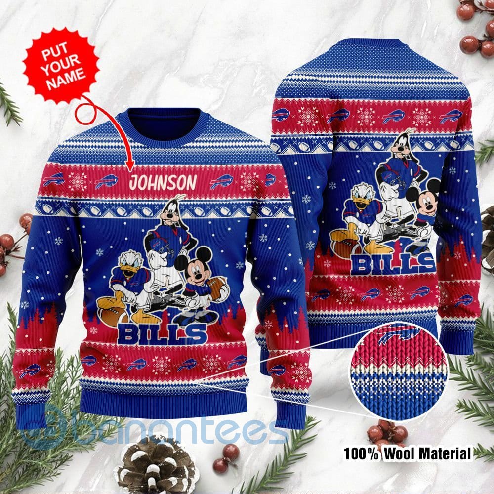 Buffalo Bills Disney Donald Duck Mickey Mouse Goofy Custom Name Christmas 3D Sweater