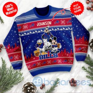 Buffalo Bills Disney Donald Duck Mickey Mouse Goofy Custom Name Christmas 3D Sweater Product Photo