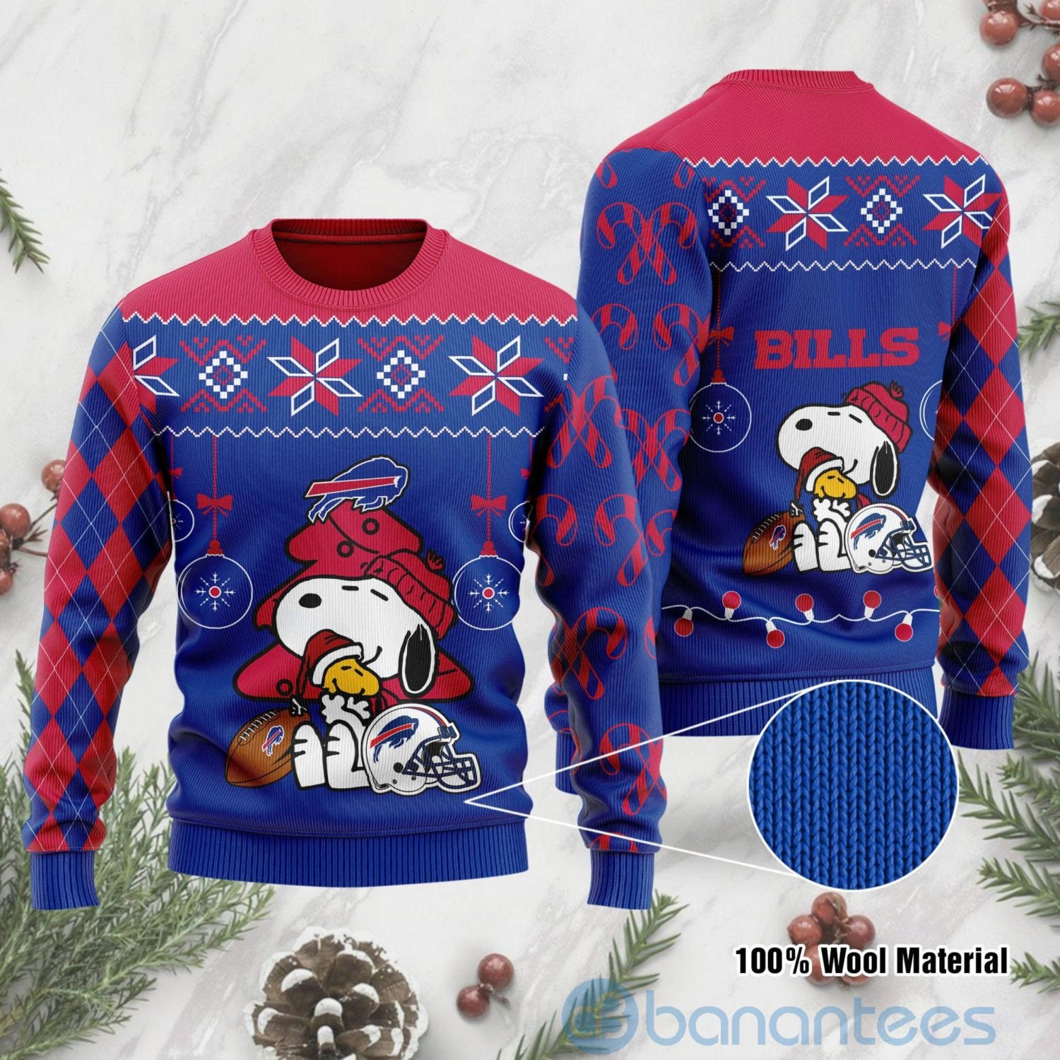 Buffalo Bills Funny Charlie Brown Peanuts Snoopy Christmas Tree Ugly Christmas 3D Sweater