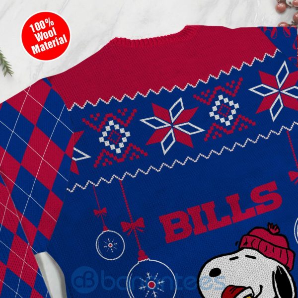 Buffalo Bills Funny Charlie Brown Peanuts Snoopy Christmas Tree Ugly Christmas 3D Sweater Product Photo