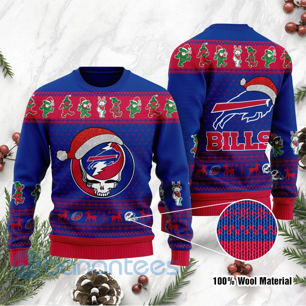 Buffalo Bills Grateful Dead SKull And Bears Custom Name Uglu Christmas 3D Sweater