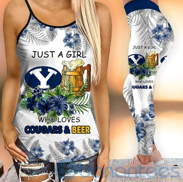BYU Cougars Girl Leggings And Criss Cross Tank Top For Women Product Photo