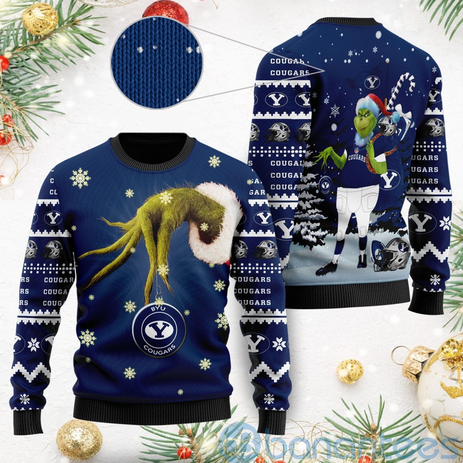 BYU Cougars Team Grinch Ugly Christmas 3D Sweater