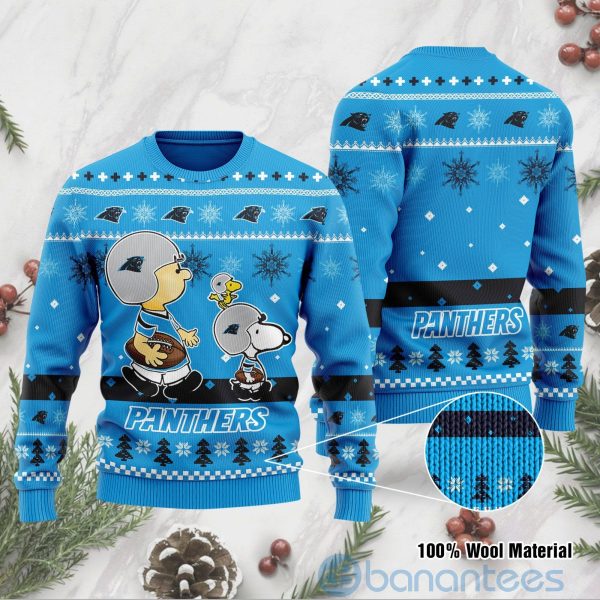 Carolina Panthers Funny Charlie Brown Peanuts Snoopy Ugly Christmas 3D Sweater Product Photo