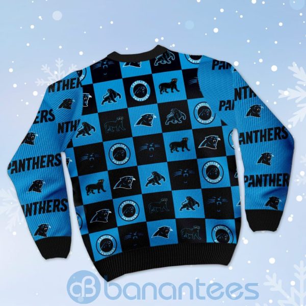 Carolina Panthers Logo Checkered Flannel Design Ugly Christmas 3D Sweater Product Photo
