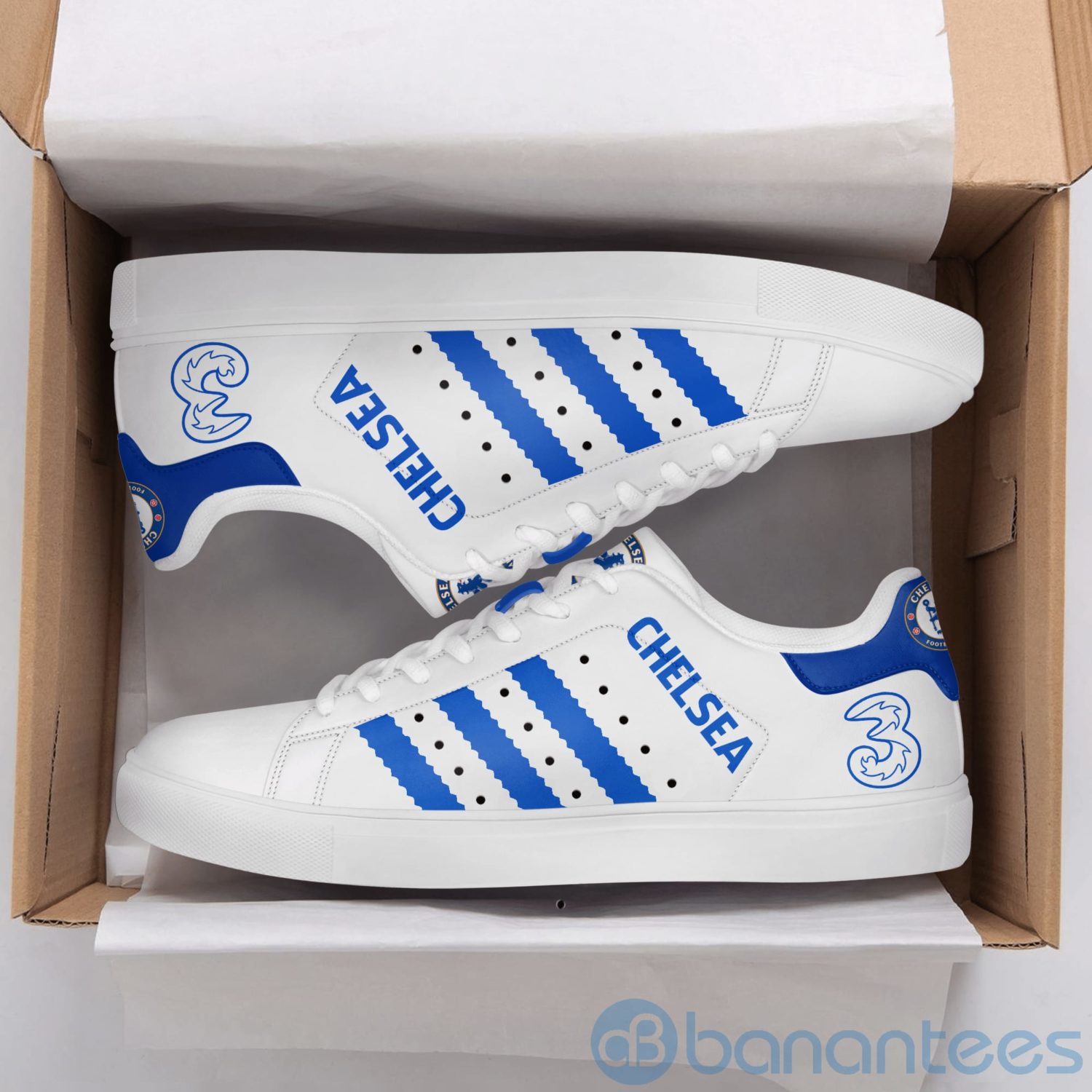 Chelsea Fc Blue Striped White Low Top Skate Shoes