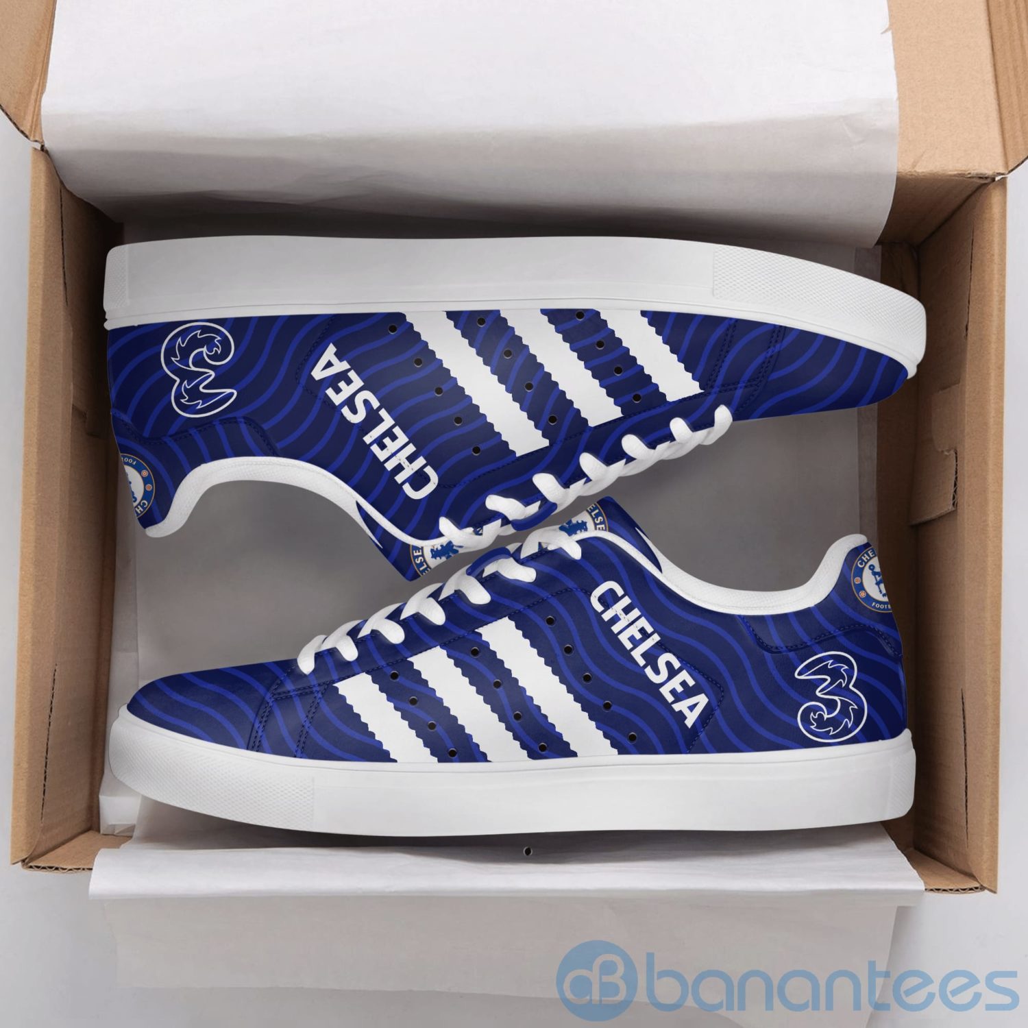 Chelsea Fc White Striped Low Top Skate Shoes