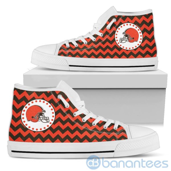 Chevron Striped Cleveland Browns High Top Shoes Product Photo