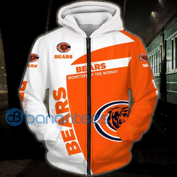 Chicago Bears White And Orange Bear Symbol All Over Printed 3D Hoodie Zip Hoodie Product Photo