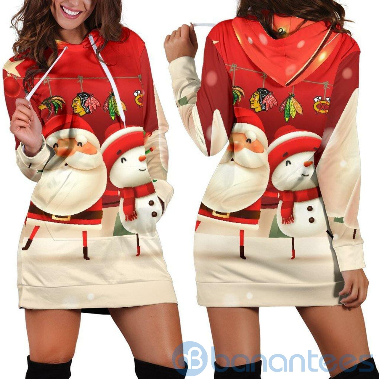 Chicago Blackhawks Santa Christmas Hoodie Dress For Women