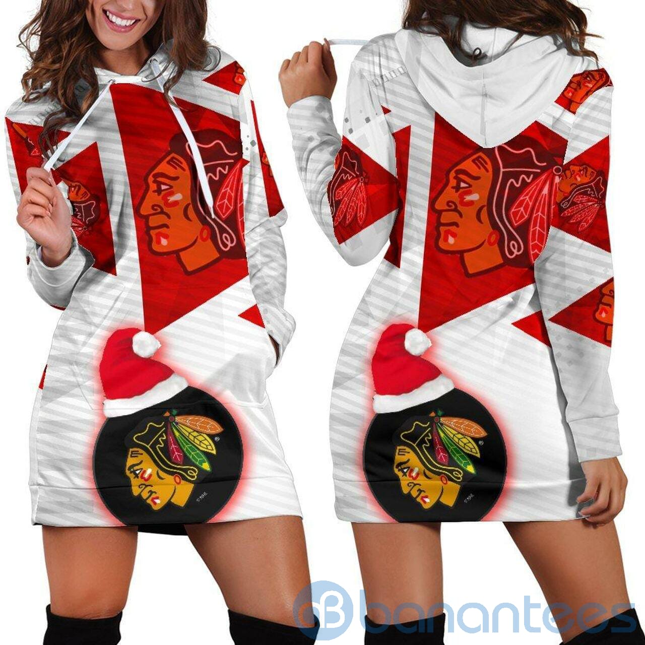 Chicago Blackhawks Santa Hat Hoodie Dress For Women