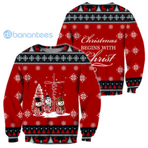 Christmas Begins With Christ Snowmans Knitting Ugly Christmas 3D Shirts - 3D Sweatshirt - Red