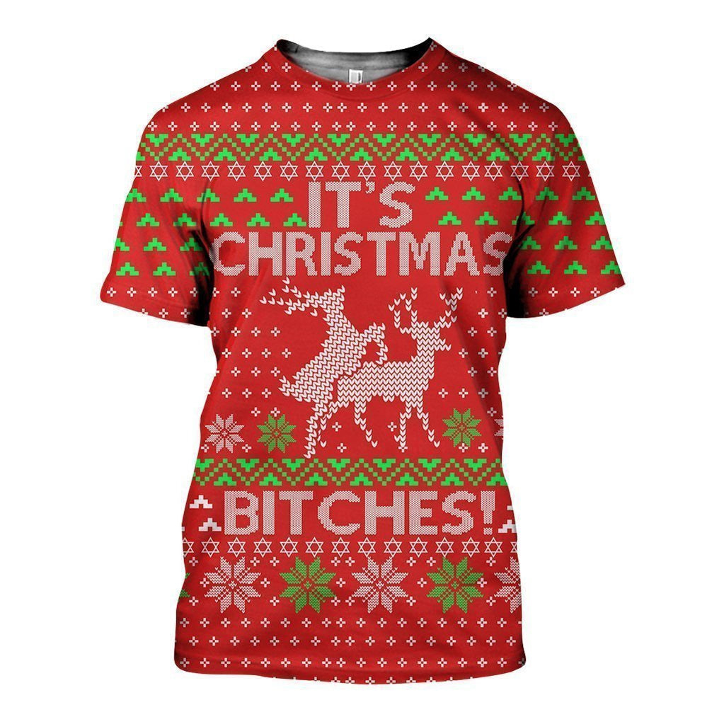 Christmas Bitches Knitting Pattern Merry Christmas Full Printed 3D Shirt - 3D T-Shirt - Red