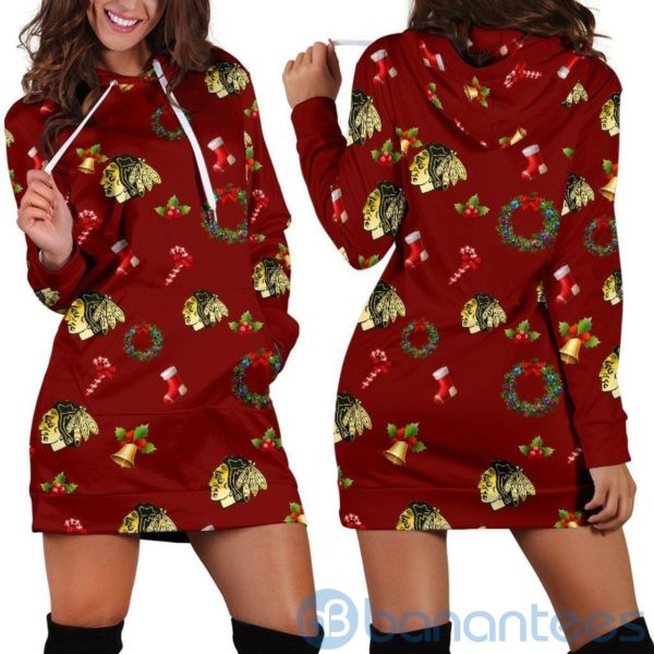 Christmas Chicago Blackhawks Hoodie Dress For Women Product Photo