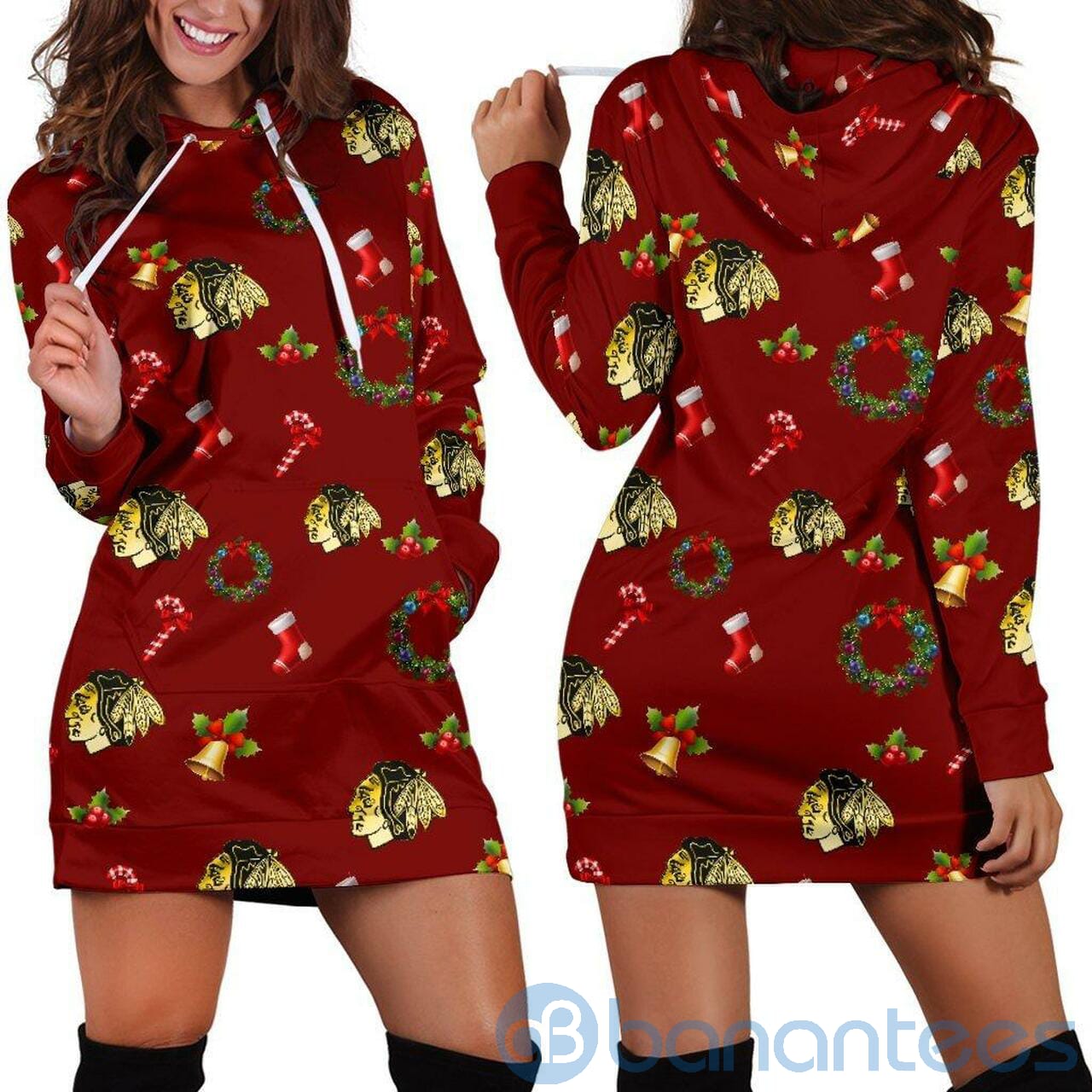 Christmas Chicago Blackhawks Hoodie Dress For Women