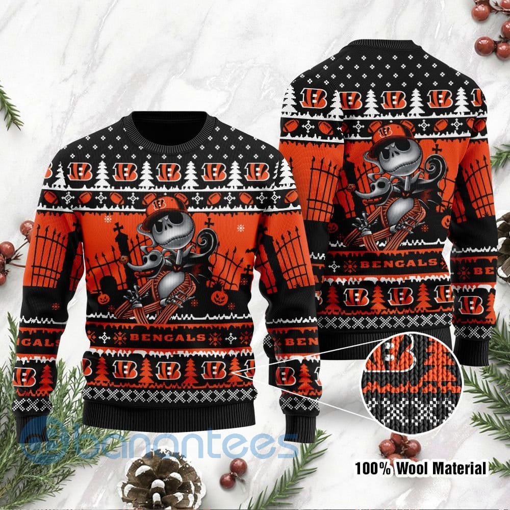 Cincinnati Bengals Jack Skellington Halloween Ugly Christmas 3D Sweater