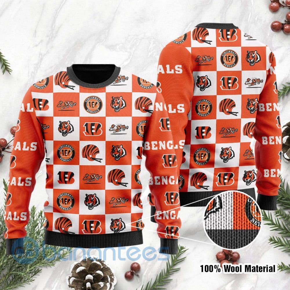 Cincinnati Bengals Logo Checkered Flannel Design Ugly Christmas 3D Sweater