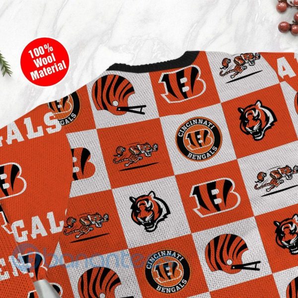 Cincinnati Bengals Logo Checkered Flannel Design Ugly Christmas 3D Sweater Product Photo