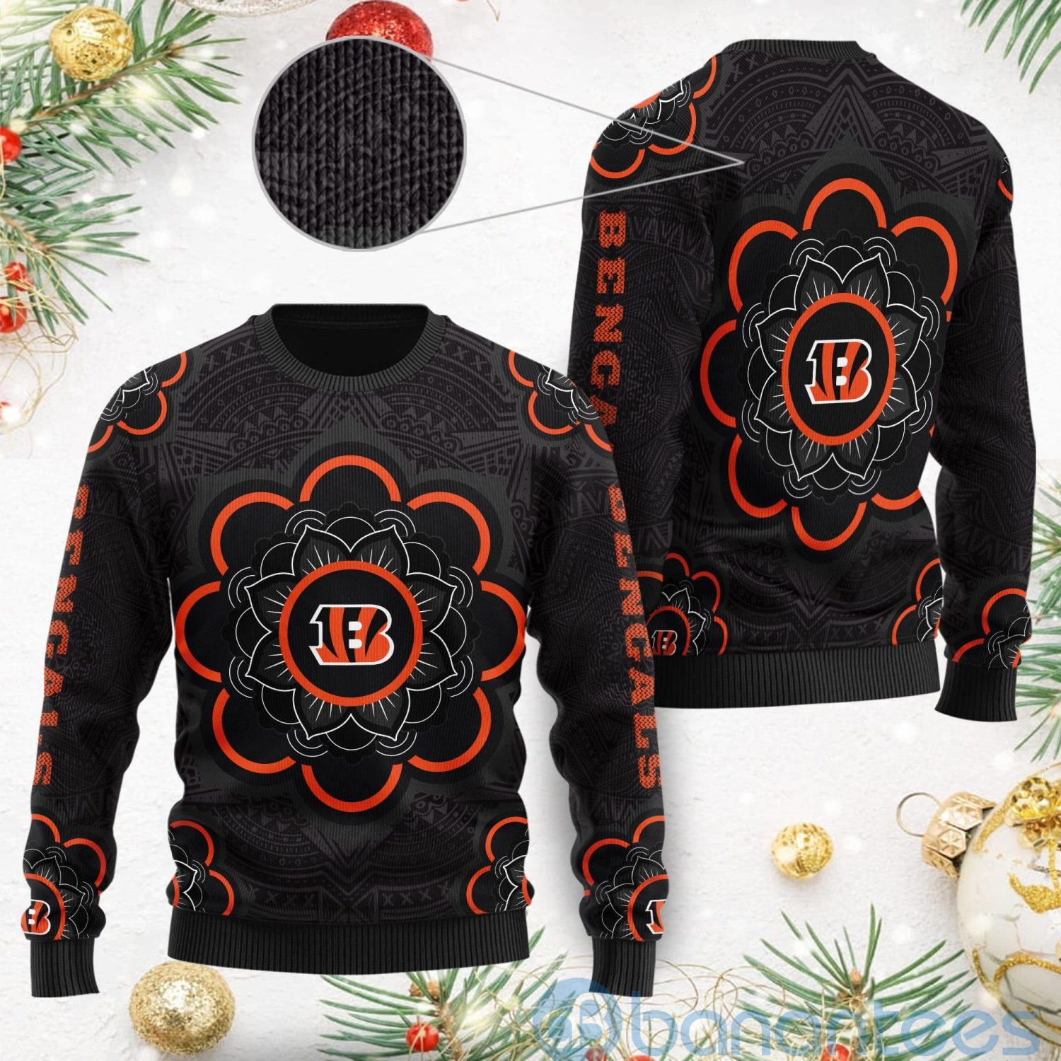 Cincinnati Bengals Mandala Logo Ugly Christmas 3D Sweater