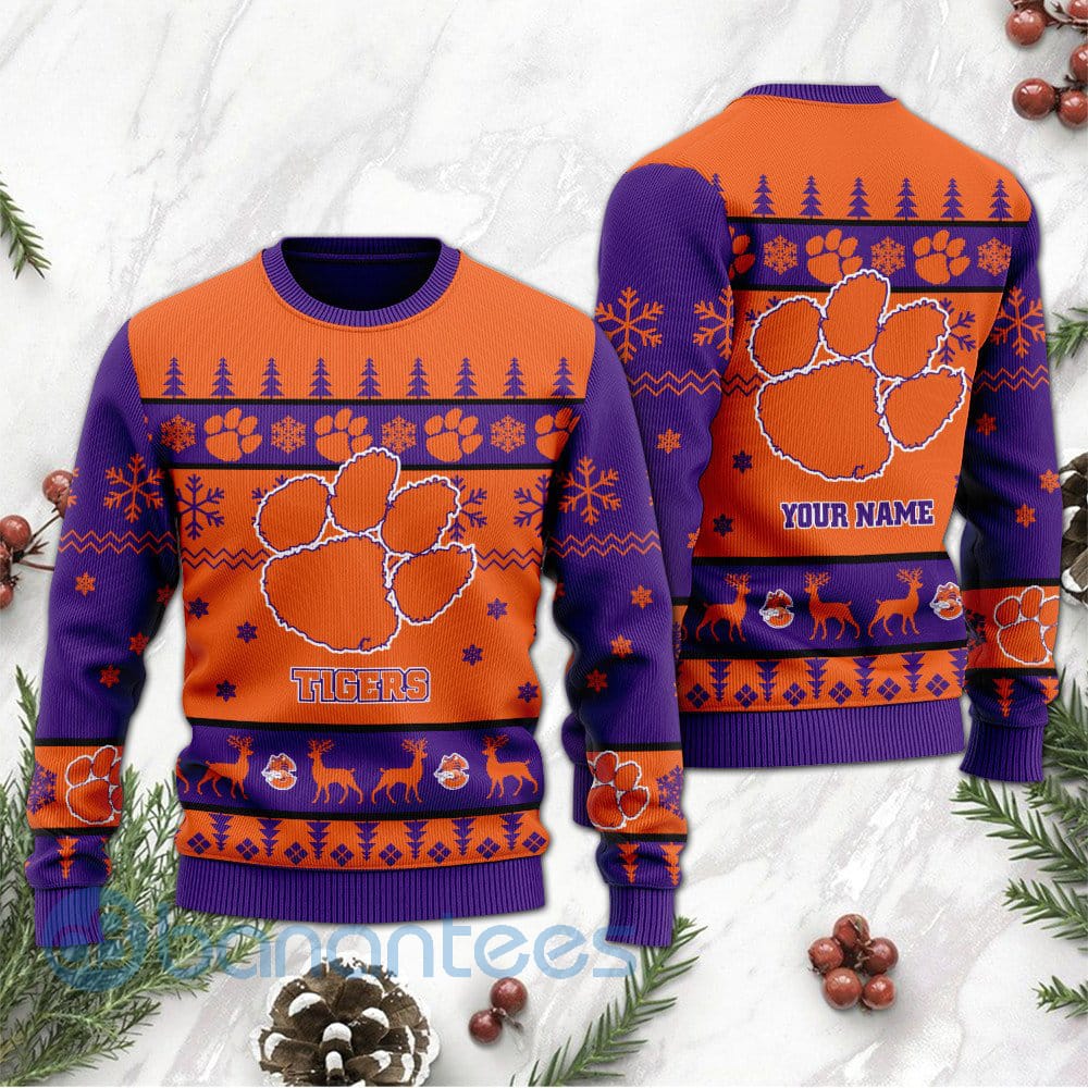 Clemson Tigers Custom Name Personalized Ugly Christmas 3D Sweater