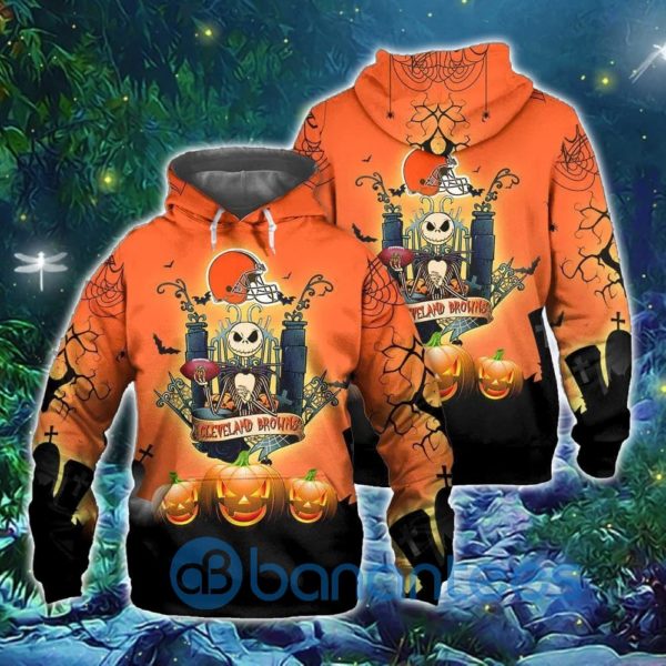 Cleveland Browns Jack Skellington 3D Graphic All Over Printed 3D Hoodie, Zip Hoodie Product Photo