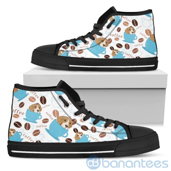 Coffee And Dog Lover Beagle Fabric Pattern High Top Shoes Product Photo