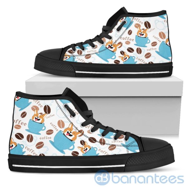 Coffee And Dog Lover Corgi Fabric Pattern High Top Shoes Product Photo