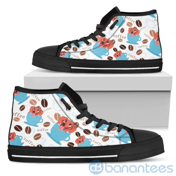 Coffee And Dog Lover Dachshund Fabric Pattern High Top Shoes Product Photo