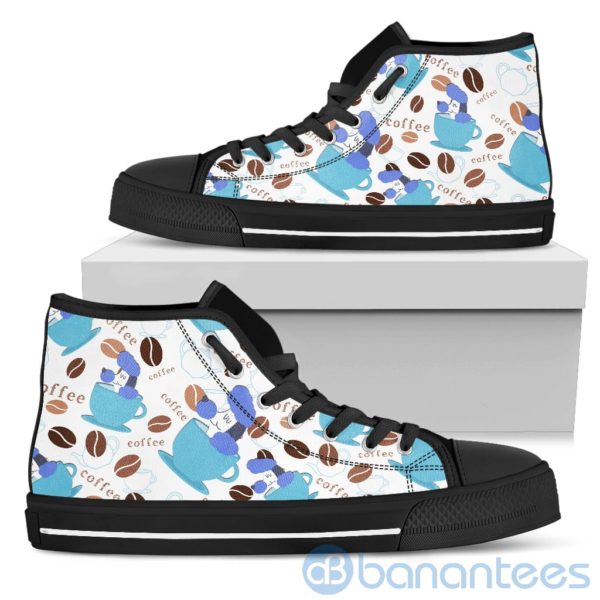 Coffee And Dog Lover Poodle Fabric Pattern High Top Shoes Product Photo