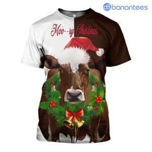 Cow Moo Ry Christmas All Over Printed 3D Shirts - 3D T-Shirt - White