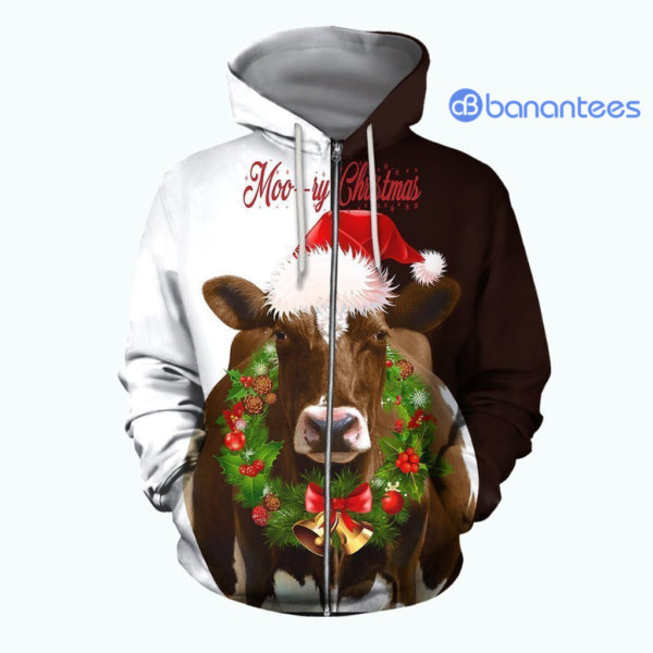 Cow Moo Ry Christmas All Over Printed 3D Shirts - 3D Zip Hoodie - White