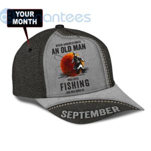 Custom Month Never Underestimate An Old Man Fishing Print Cap Product Photo