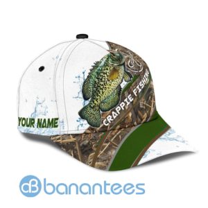 Custom Name Crappie Fishing Hat Hook White Full Printed 3D Cap Product Photo