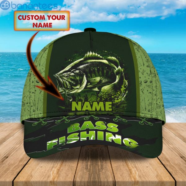 Custom Name Green Bass Fishing Hat Full Printed 3D Cap Product Photo