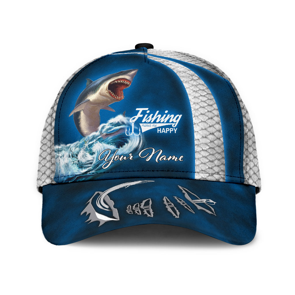 Custom Name Shark Fishing Hat Hookesign Print Cap Product photo 1