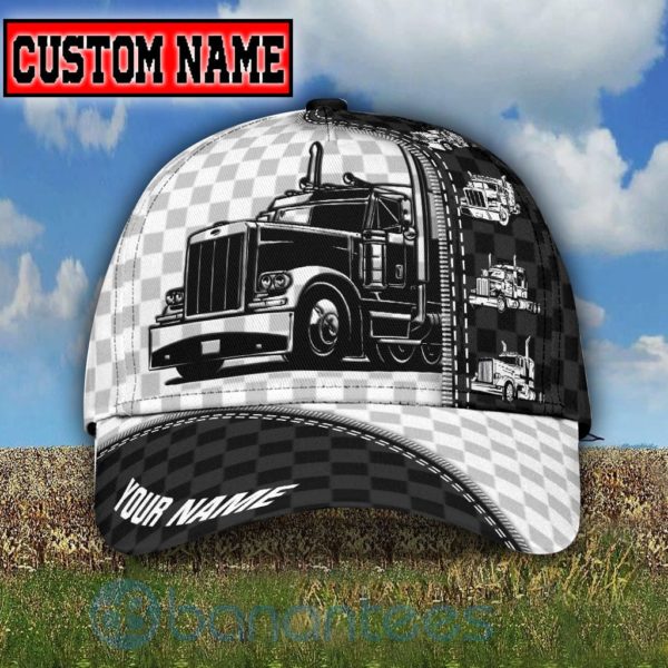 Custom Name Trucker Checkered Background All Over Printed 3D Cap Product Photo