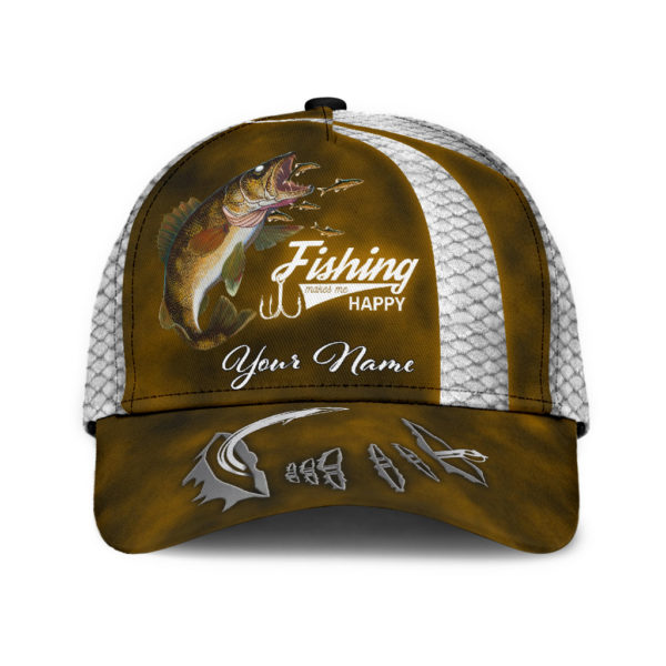 Custom Name Walleye Fishing Hat Hook Painting Print Cap Product Photo