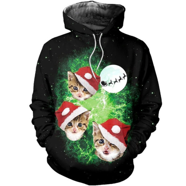 Cute Cats Merry Christmas All Over Printed 3D Shirt - 3D Hoodie - Black