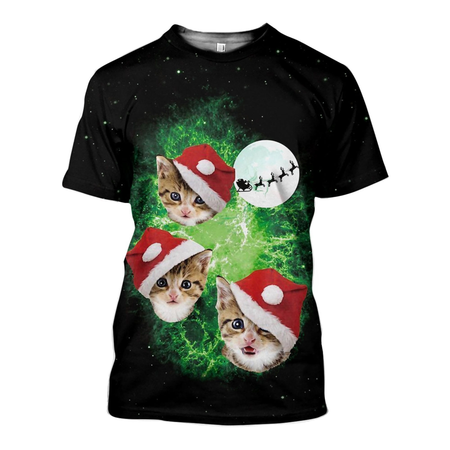 Cute Cats Merry Christmas All Over Printed 3D Shirt - 3D T-Shirt - Black