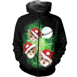 Cute Cats Merry Christmas All Over Printed 3D Shirt - 3D Zip Hoodie - Black