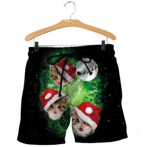 Cute Cats Merry Christmas All Over Printed 3D Shirt - Short Pant - Black